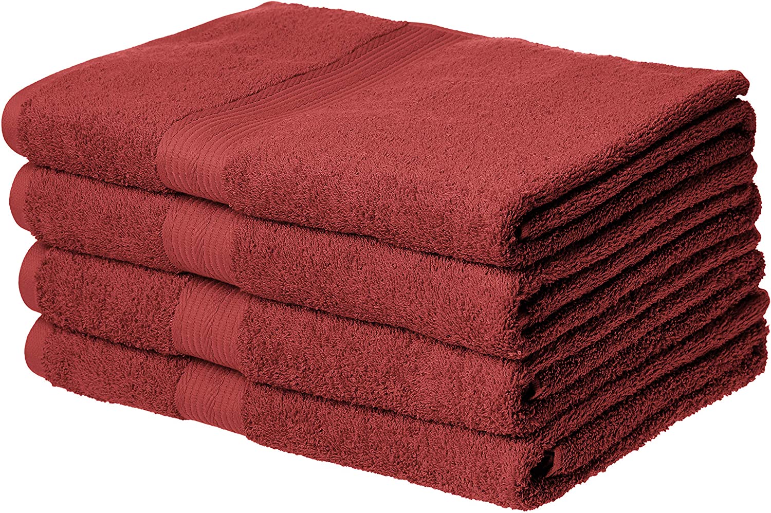 Amazon Basics Fade-Resistant Cotton Bath Towel - 4-Pack, Crimson