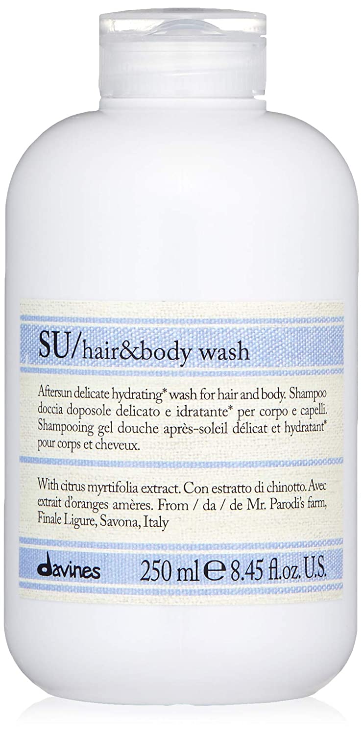 Davines SU Hair & Body Wash, Gentle Cleansing For Sun Exposed Hair And Skin, Full-Bodied Multi-Benefit Shower Foam, Moisturize And Hydrate