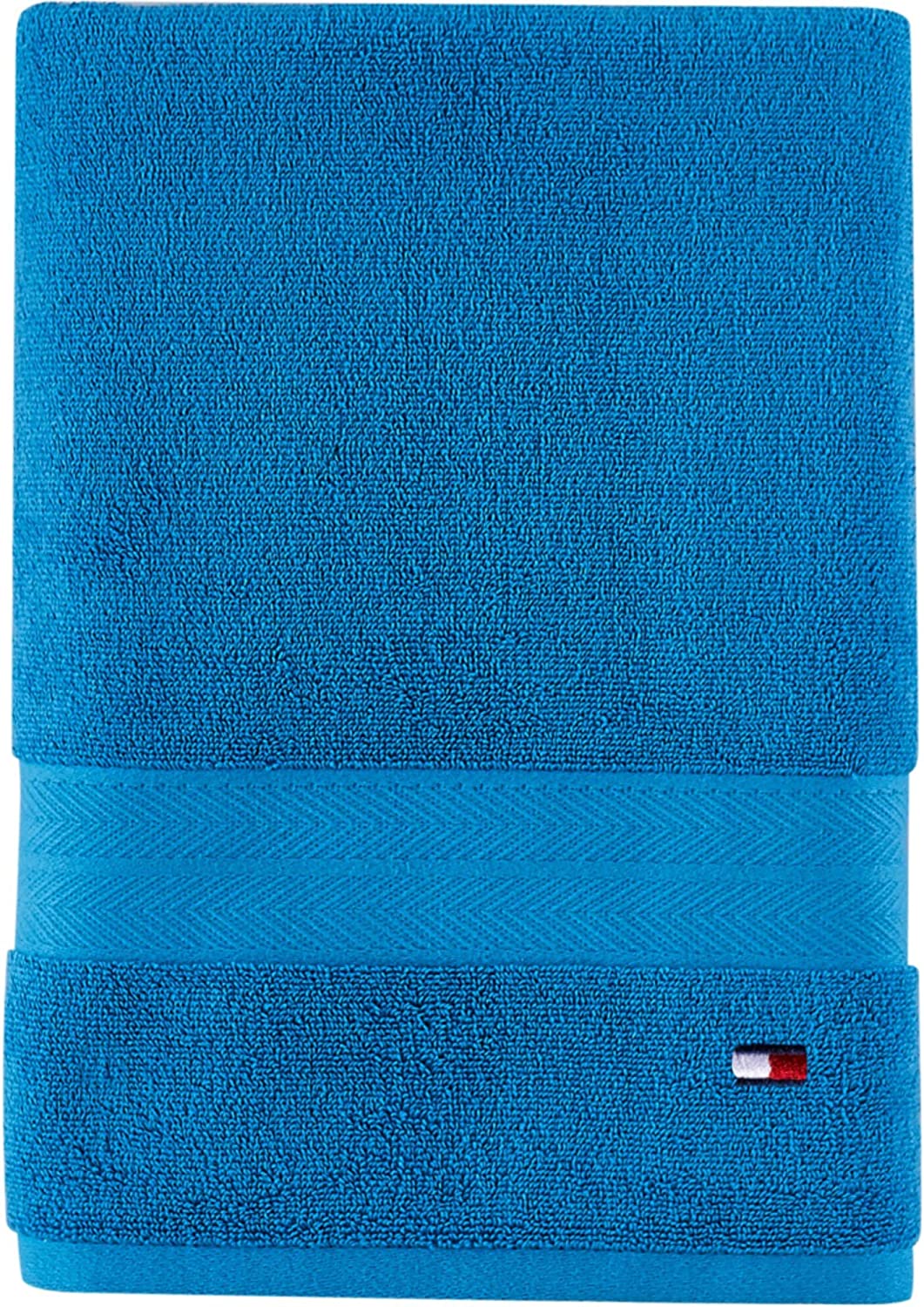 Tommy Hilfiger Modern American Solid Bath Towel, 30 X 54 Inches, 100% Cotton 574 GSM (Swedish Blue)