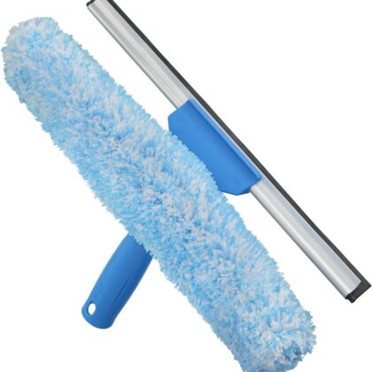 Unger Professional 14″ Window Cleaning Tool: 2-in-1 Microfiber Scrubber and Squeegee
