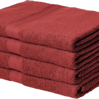 Amazon Basics Fade-Resistant Cotton Bath Towel – 4-Pack, Crimson